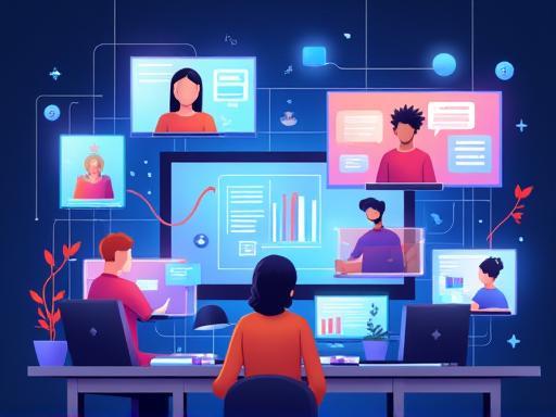 Online course platform illustration - person interacting with online video